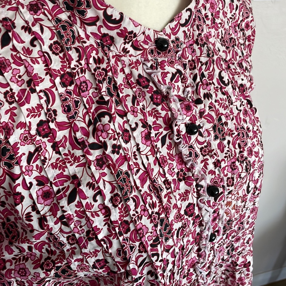 CHARTER CLUB Peasant Blouse with Pink/White/Black Floral Print, Size 16W - Picture 2 of 5